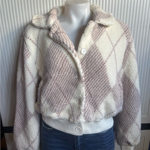 Plaid Women's Jacket - Cream and Pink - Picture 2 of 2